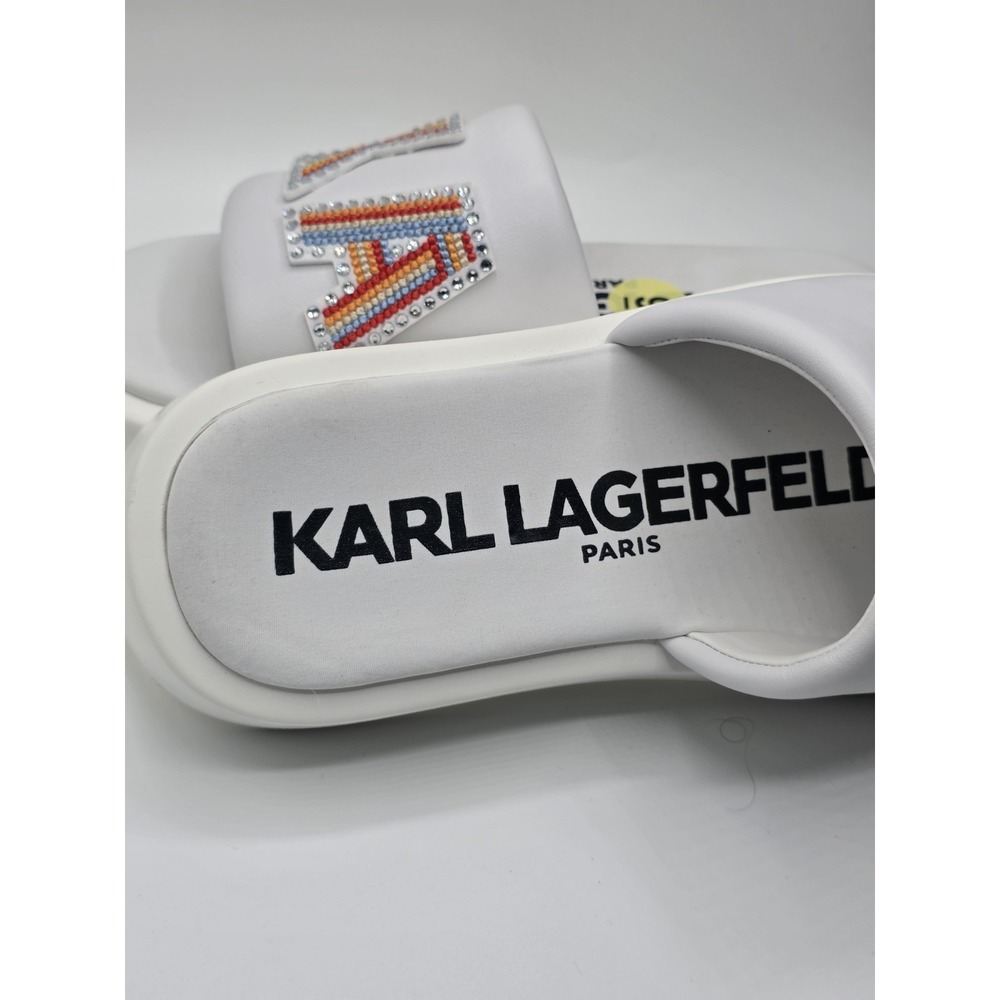 Karl Lagerfeld Women's Opal Leather Platform Slide Sandals WHITE Size 9 - Picture 6 of 6